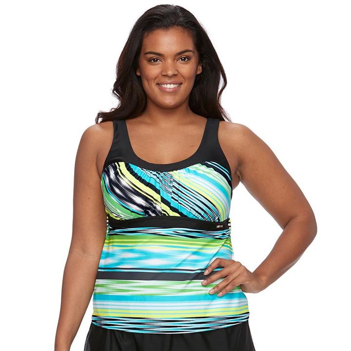 Plus Size Zeroxposur Printed Empire Tankini Top, Women's, Size: 20 W, Med Blue