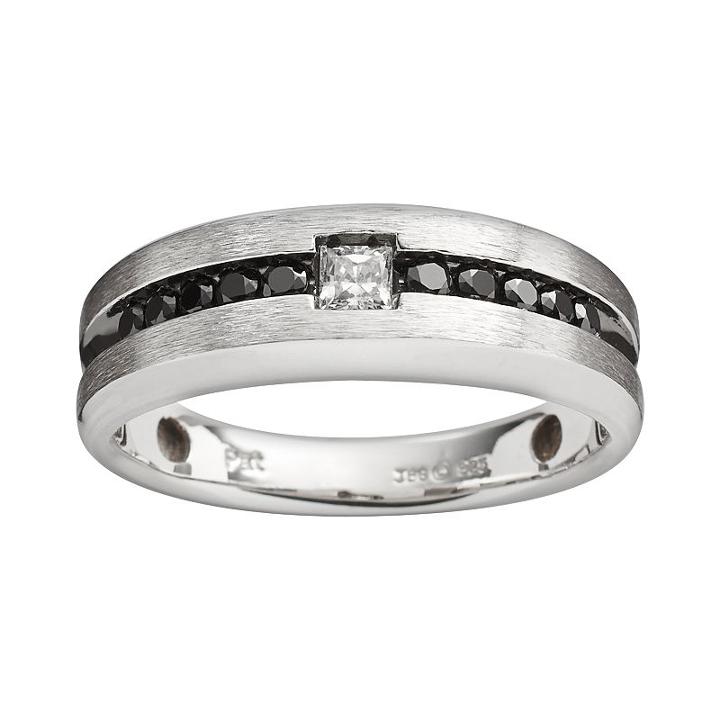Sterling Silver 1/2-ct. T.w. Black And White Diamond Ring - Men, Size: 10