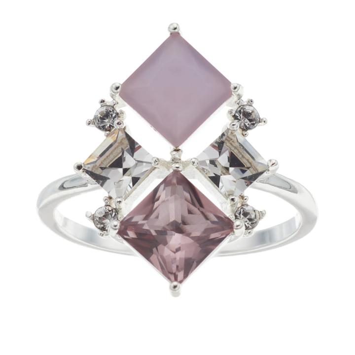 Brilliance Silver Plated Geometric Ring With Swarovski Crystals, Women's, Size: 7, Pink