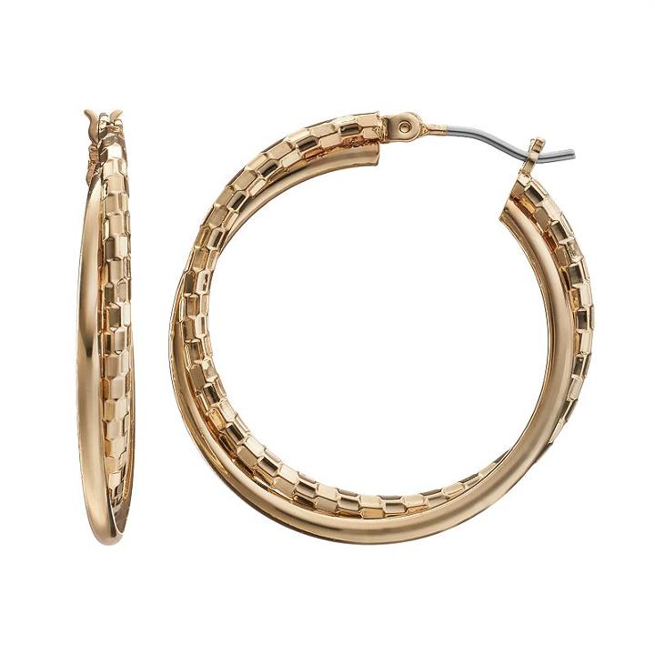 Textured Double Hoop Earrings, Women's, Drk Yellow