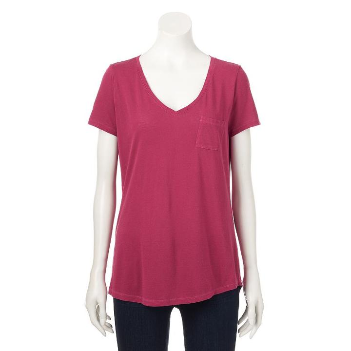 Women's Sonoma Goods For Life&trade; Solid V-neck Tee, Size: Large, Dark Red