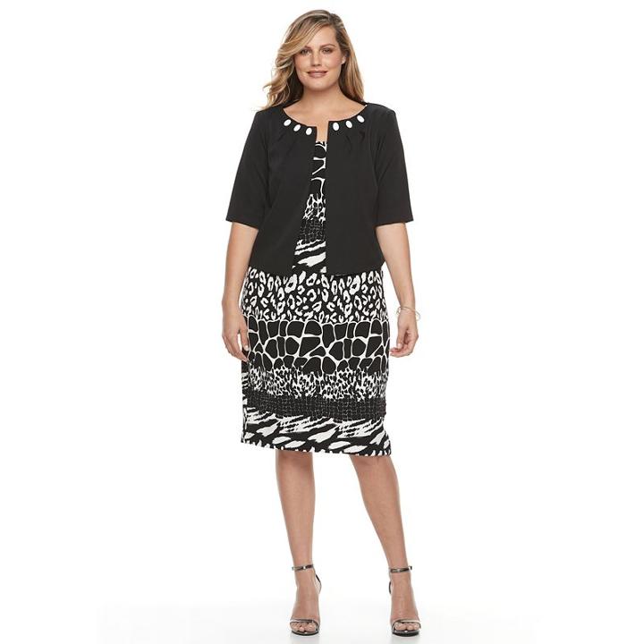Plus Size Maya Brooke Animal Sheath Dress & Solid Jacket Set, Women's, Size: 24 W, Oxford