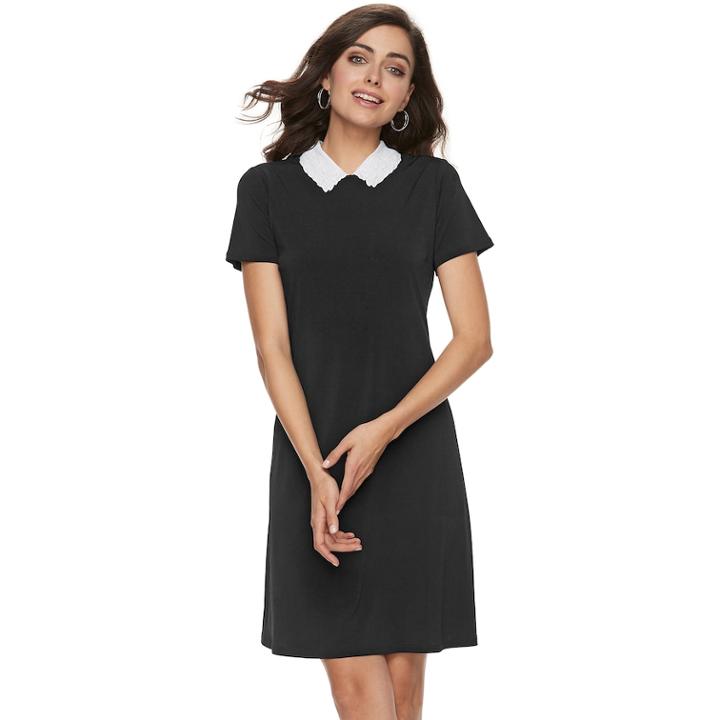 Women's Elle&trade; Embroidered Collar Sheath Dress, Size: Xxl, Black