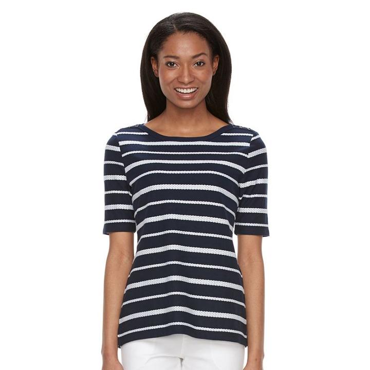 Petite Croft & Barrow&reg; Button-shoulder Tee, Women's, Size: M Petite, Blue