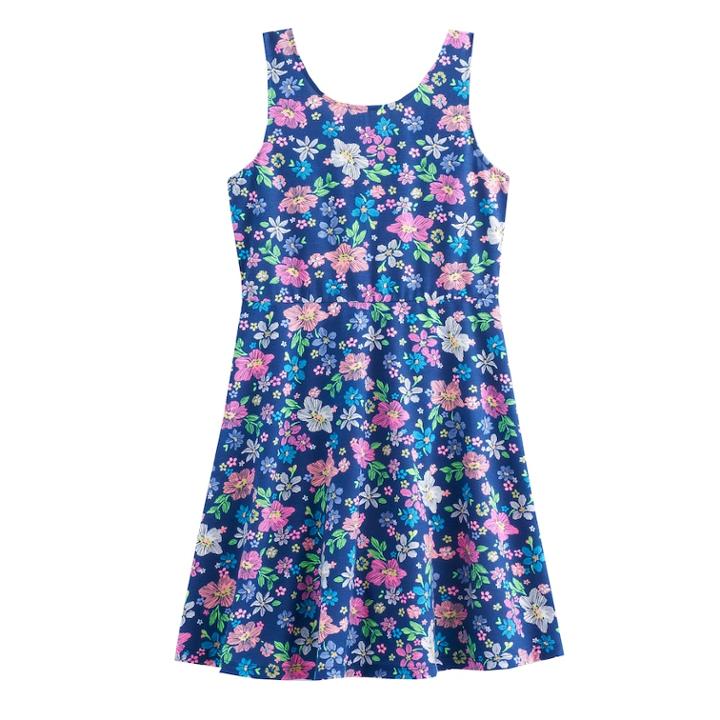 Girls 7-16 So&reg; V-back Patterned Skater Dress, Size: S/7-8, Dark Blue