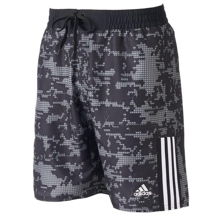 Men's Adidas Camo Grid Microfiber Volley Swim Trunks, Size: Small, Black