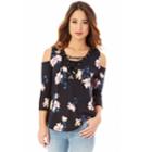 Juniors' Iz Byer Lace-up Cold Shoulder Top, Size: Small, Black Floral