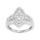 10k White Gold 1 Carat T.w. Diamond Marquise Halo Ring, Women's, Size: 7