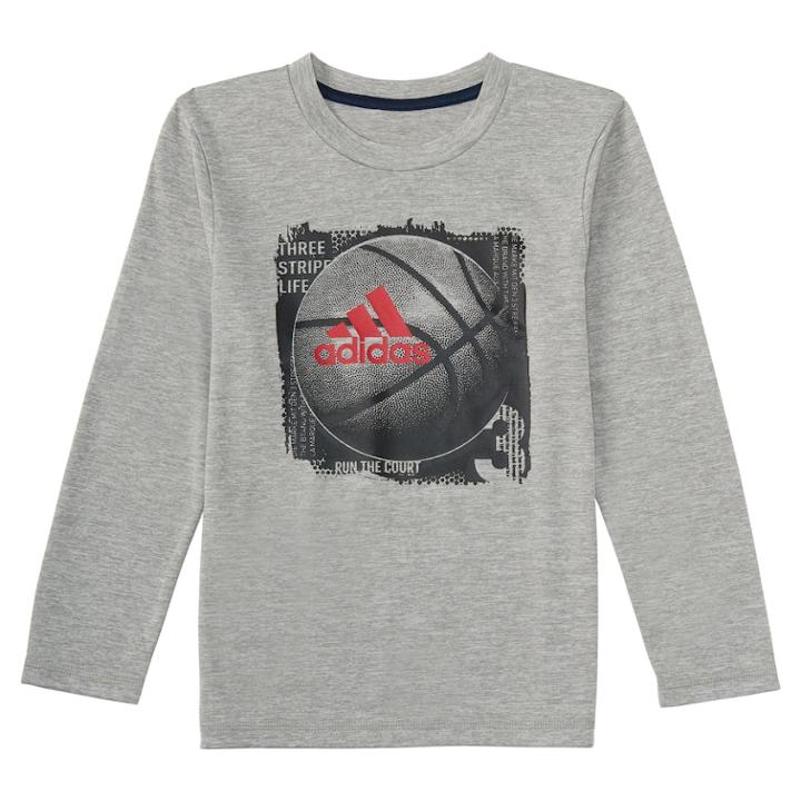 Boys 4-7x Adidas Climalite Three Stripe Life Run The Court Basketball Graphic Tee, Size: 7x, Dark Grey