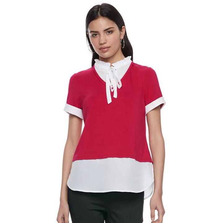 Women's Elle™ Tie-neck Mock Layer Top, Size: Xl, Med Red
