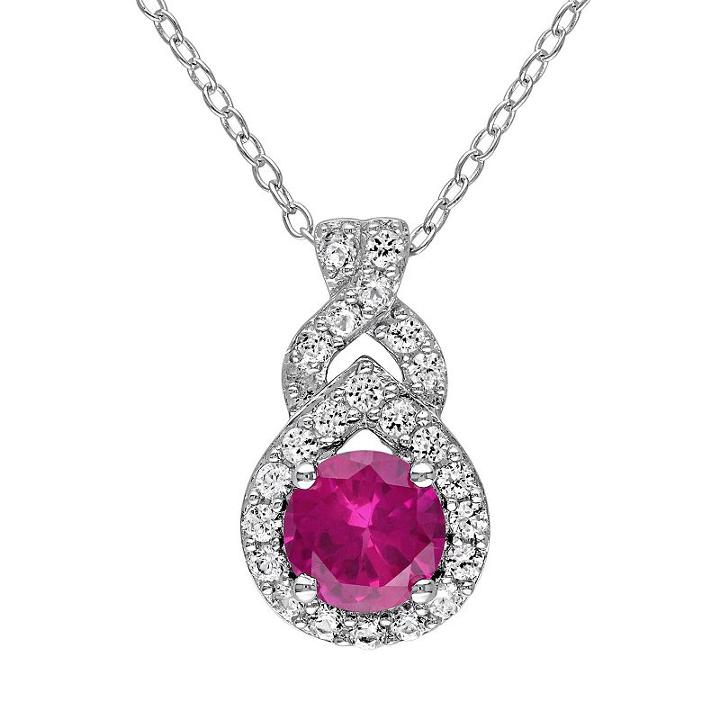 Lab-created Ruby & Lab-created White Sapphire Sterling Silver Twist Pendant Necklace, Women's, Size: 18, Red