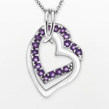 Two Hearts Forever One Sterling Silver Amethyst Double Heart Pendant, Women's, Purple