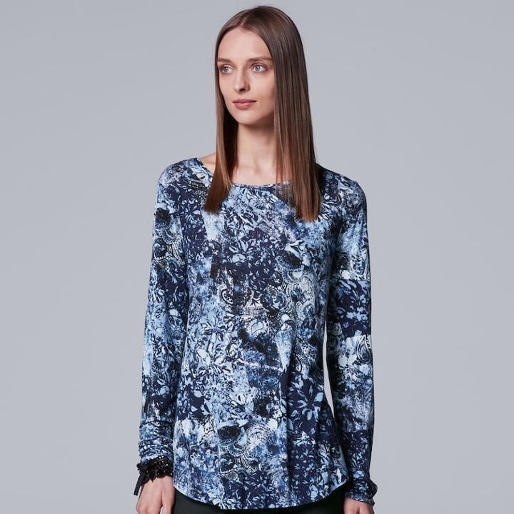 Women's Simply Vera Vera Wang Print Crewneck Tee, Size: Large, Dark Blue
