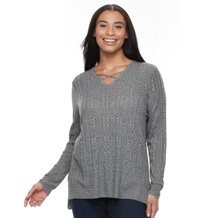 Plus Size Apt. 9&reg; Crisscross Ribbed Sweater, Women's, Size: 1xl, Brt Purple