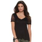 Women's Rock & Republic&reg; Embellished Lace Tee, Size: Large, Black