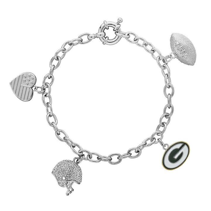 Green Bay Packers Charm Bracelet, Women's, Size: 7.5, White