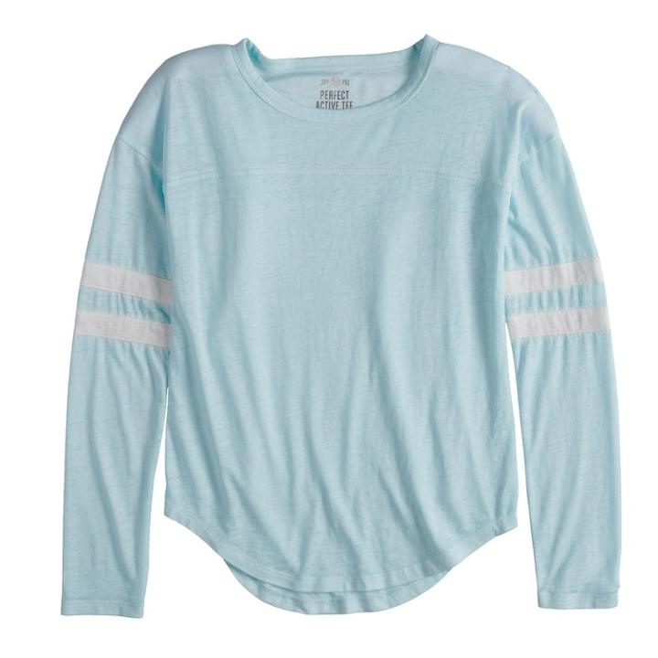 Girls 7-16 So&reg; Striped Varsity Tee, Size: 14, Light Blue