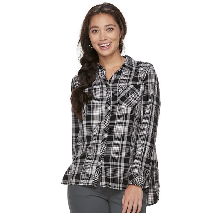 Petite Sonoma Goods For Life&trade; High-low Plaid Shirt, Women's, Size: M Petite, Black