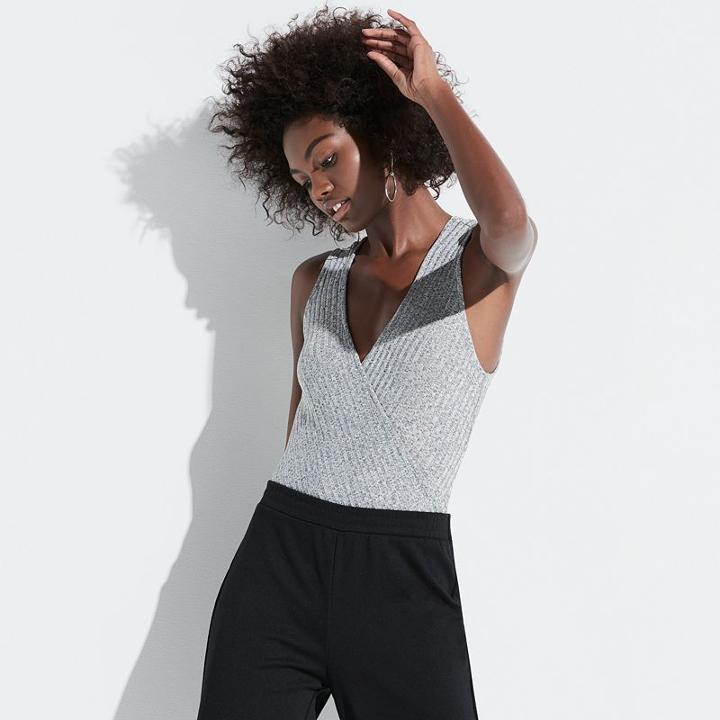 K/lab Surplice Ribbed Bodysuit, Girl's, Size: Large, Grey