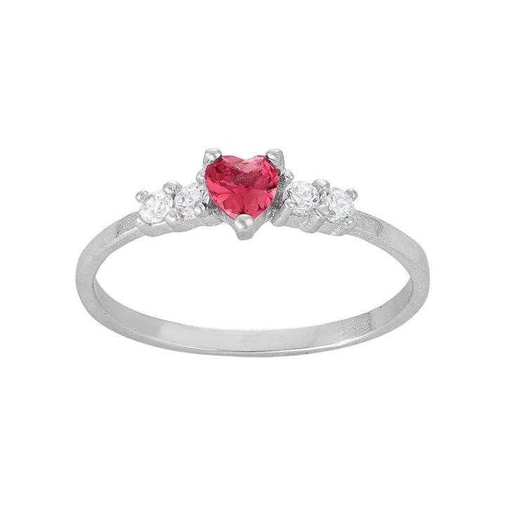 Junior Jewels Kids' Sterling Silver Cubic Zirconia Heart Ring, Girl's, Size: 3, Pink