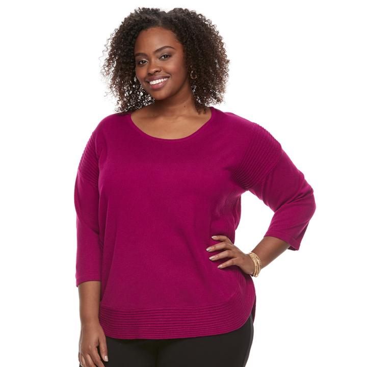 Plus Size Dana Buchman Curved Hem Sweater, Women's, Size: 2xl, Melissa Magenta