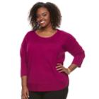 Plus Size Dana Buchman Curved Hem Sweater, Women's, Size: 2xl, Melissa Magenta
