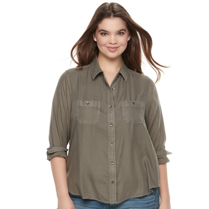 Juniors' Plus Size Mudd&reg; Solid Utility Shirt, Teens, Size: 1xl, Med Grey