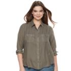 Juniors' Plus Size Mudd&reg; Solid Utility Shirt, Teens, Size: 1xl, Med Grey