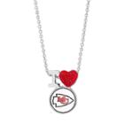 Sterling Silver Crystal I Love Kansas City Chiefs Team Logo Heart Pendant, Women's, Red