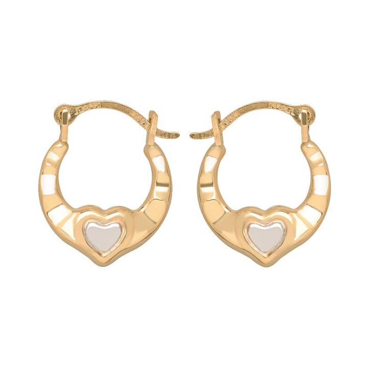 14k Gold Two Tone Heart Hoop Earrings - Kids, Girl's, Yellow
