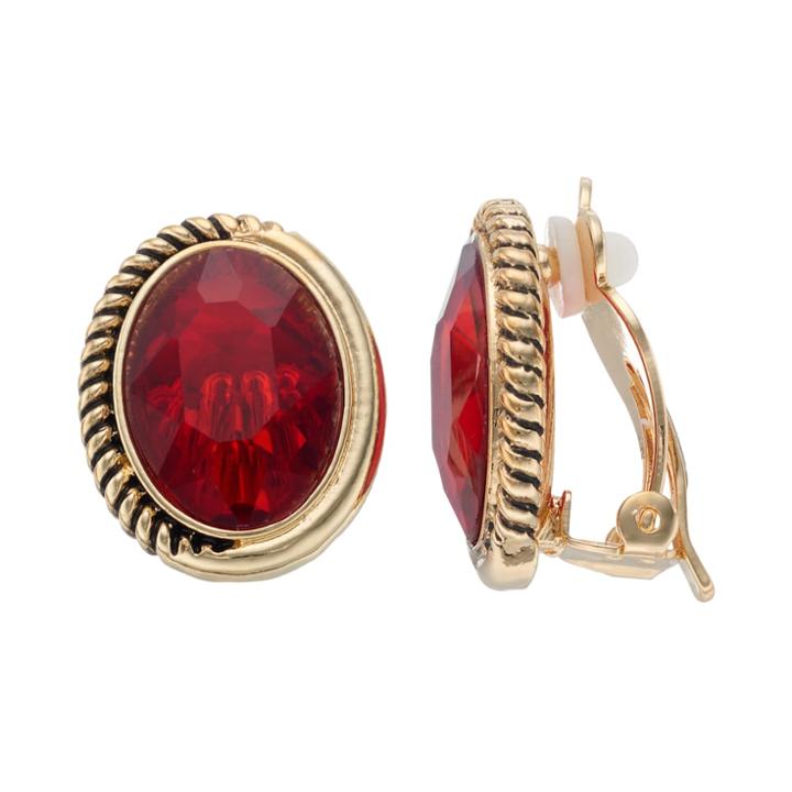 Dana Buchman Red Oval Nickel Free Clip On Earrings, Women's
