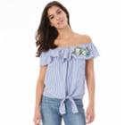 Juniors' Iz Byer Striped Poplin Off-the-shoulder Top, Teens, Size: Xl, Brt Blue