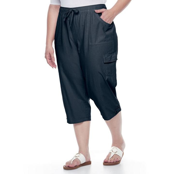 Plus Size Gloria Vanderbilt Tatiana Cargo Capris, Women's, Size: 3xl, Blue (navy)