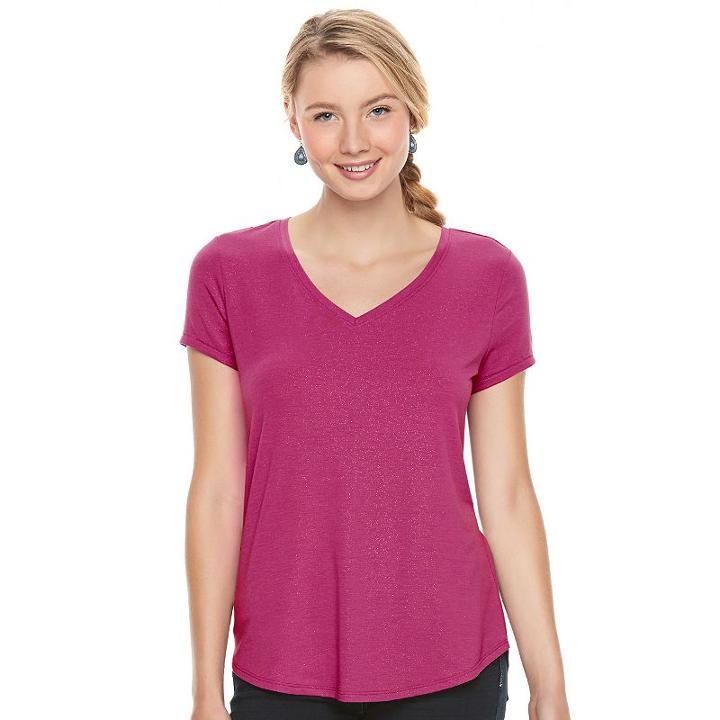 Juniors' So&reg; Short Sleeve V-neck Tee, Girl's, Size: Medium, Pink