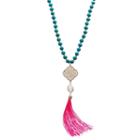 Long Pink Tassel Simulated Turquoise Beaded Necklace, Women's, Turq/aqua
