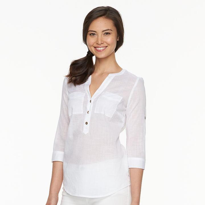 Women's Croft & Barrow&reg; Henley Shirt, Size: Large, White
