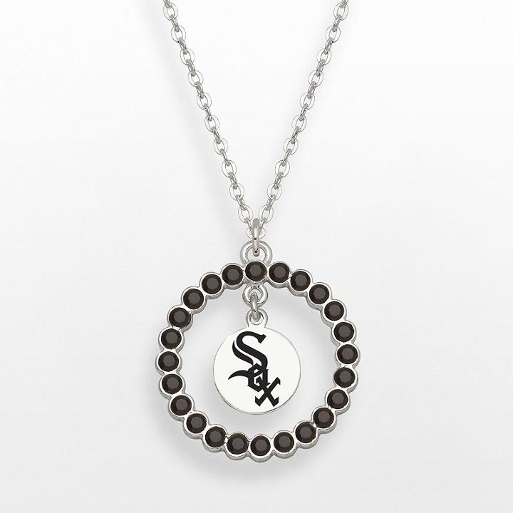 Logoart Chicago White Sox Silver Tone Crystal Logo Charm Circle Pendant, Women's, Size: 18, Black