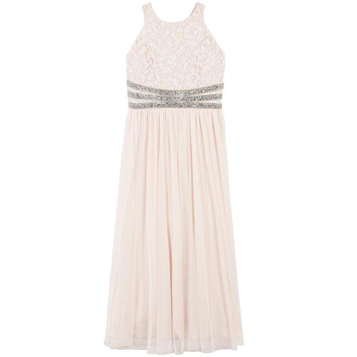 Girls Plus Size Speechless Shiny Waist Lace Maxi Dress, Size: 18 1/2, Med Red