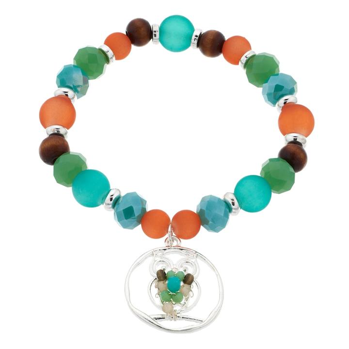 Believe In Beaded Owl Charm Stretch Bracelet, Women's, Multicolor