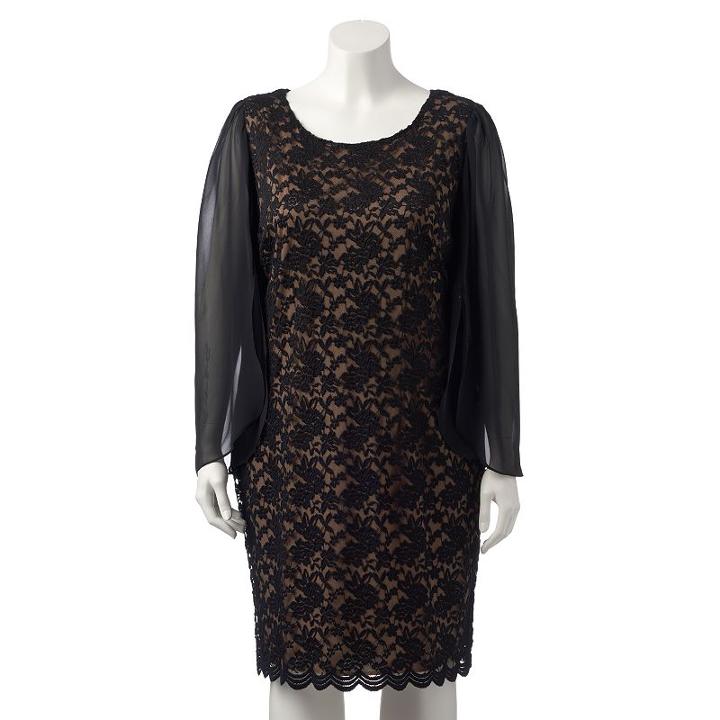Plus Size Connected Apparel Chiffon Lace Sheath Dress, Women's, Size: 18 W, Gold