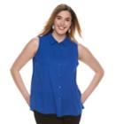 Plus Size Apt. 9&reg; Button-front Tank, Women's, Size: 1xl, Blue