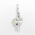 Sterling Silver Heart Lock And Key Charm, Women's, Grey