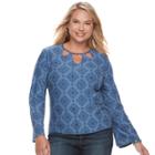 Juniors' Plus Size Mudd Keyhole Bell-sleeve Top, Teens, Size: 3xl, Med Blue