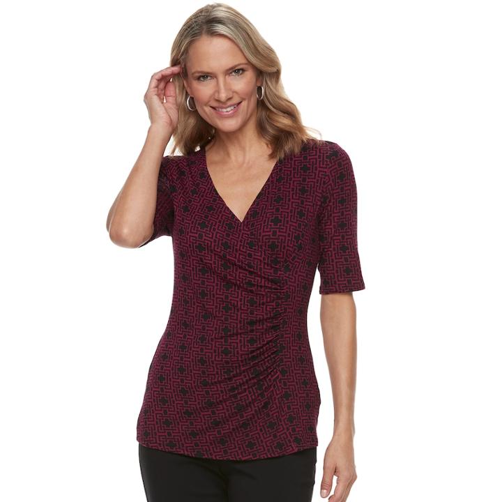 Women's Dana Buchman Printed Surplice Top, Size: Xl, Dark Red