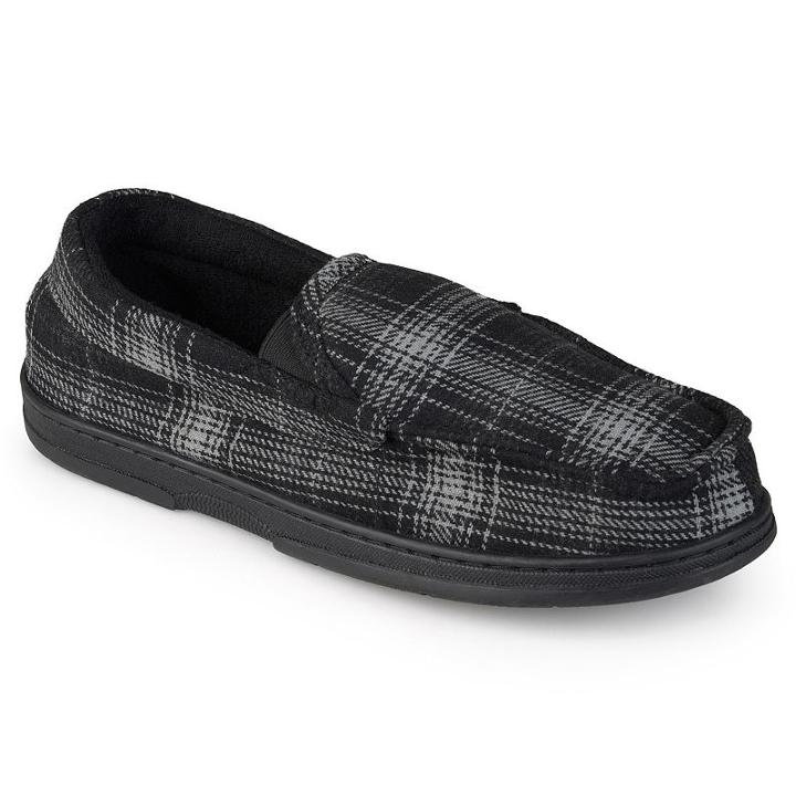 Perry Ellis Men's Plaid Moccasin Slippers, Size: Medium, Black