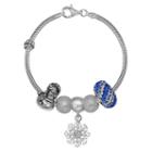 Individuality Beads Crystal Sterling Silver Snake Chain Bracelet And Winter Charm And Bead Set, Women's, Size: 7.5, Blue