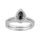 10k White Gold 3/4 Carat T.w. Black & White Diamond Teardrop Engagement Ring Set, Women's, Size: 6
