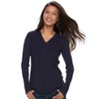 Women's Apt. 9&reg; Mixed Ribbed V-neck Sweater, Size: Large, Dark Blue