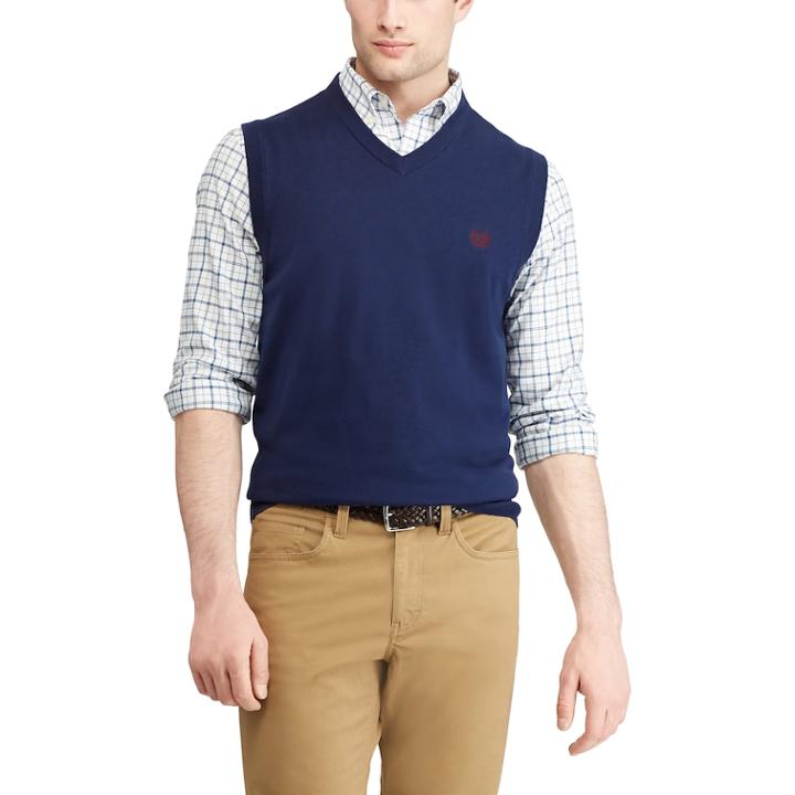 Men's Chaps Regular-fit V-neck Sweater Vest, Size: Large, Blue (navy)