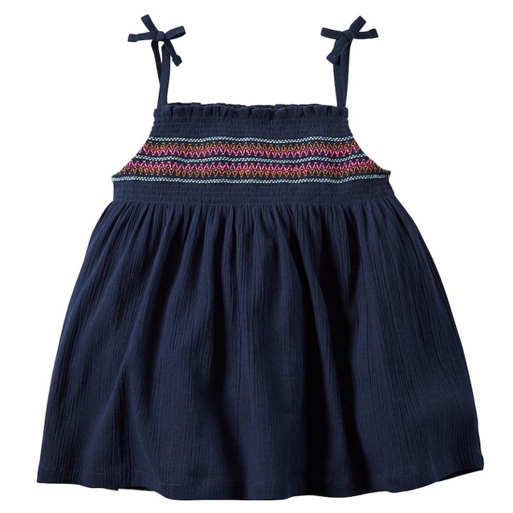 Girls 4-8 Carter's Embroidered Smocked Gauze Tank Top, Size: 5, Blue